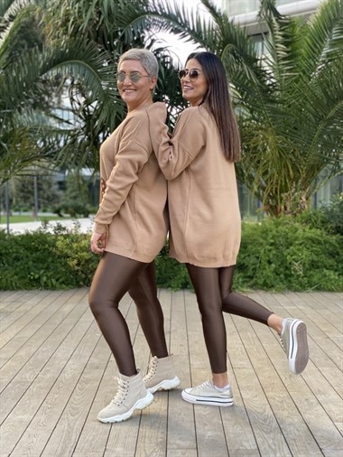 Kahverengi Bisiklet Yaka Ayıcık Detay Triko Kadın Kazak