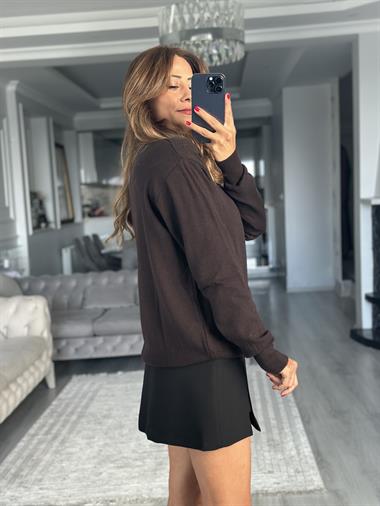 Kahverengi Bisiklet Yaka Yünlü Basic Kadın Triko Kazak