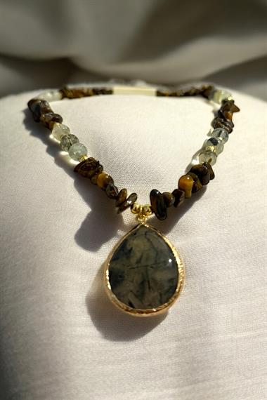 Kahverengi Bohem Damla Taş Kadın Kolye