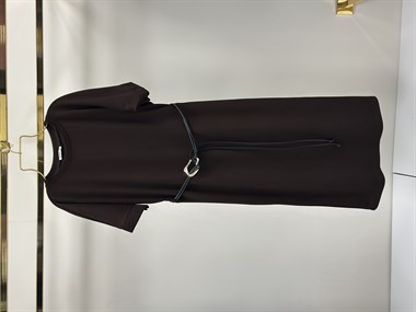 Acı Kahve Cool Kemerli Bisiklet Yaka Midi Boy Kadın Elbise 