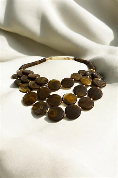 Kahverengi Doğal Taş Kadın Kolye