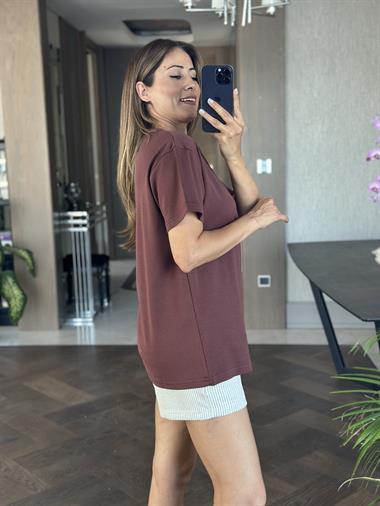 Kahverengi Düz Basic Mass Model Kadın T-Shirt