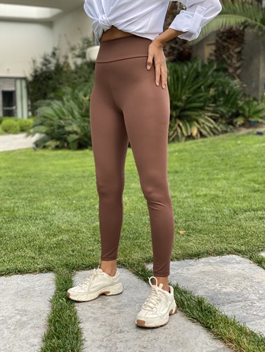 Kahverengi Geniş Kemerli Nano Kadın Tayt