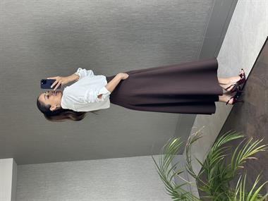 Kahverengi Godeli Yandan Yırtmaçlı Cepli Kadın Midi Boy Etek