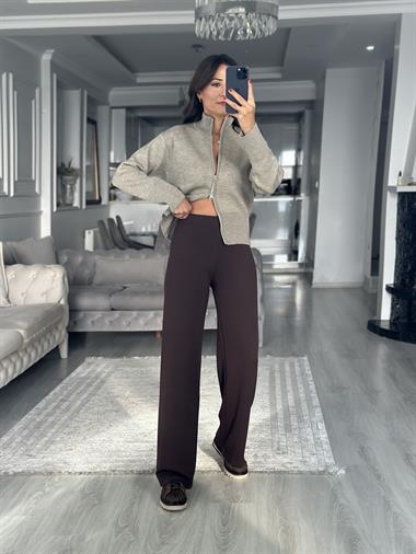 Kahverengi İthal Kumaş Beli Lastikli Kadın Yürüyüş Pantolon