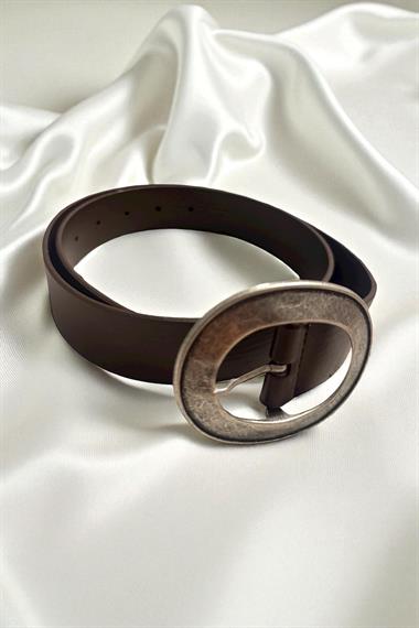 Kahverengi Kalay Oval Tokalı Kadın Kemer