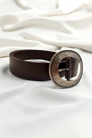 Kahverengi Kalay Oval Tokalı Kadın Kemer