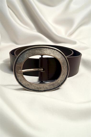 Kahverengi Kalay Oval Tokalı Kadın Kemer