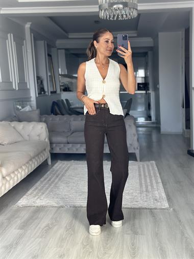 Kahverengi Karol Yarım İspanyol Paça Push Up Kadın Jean Pantolon