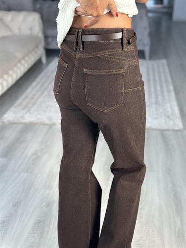 Kahverengi Karol Yarım İspanyol Paça Push Up Kadın Jean Pantolon