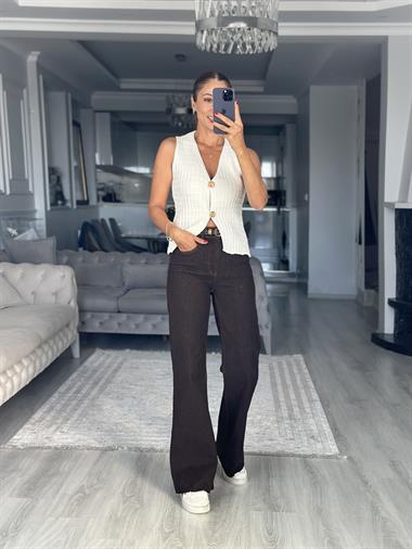 Kahverengi Karol Yarım İspanyol Paça Push Up Kadın Jean Pantolon