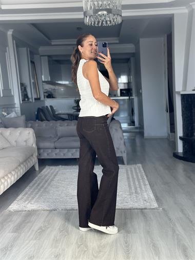 Kahverengi Karol Yarım İspanyol Paça Push Up Kadın Jean Pantolon