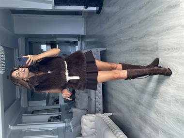 Kahverengi Kemerli Sıfır Kol Kürk Kadın Yelek