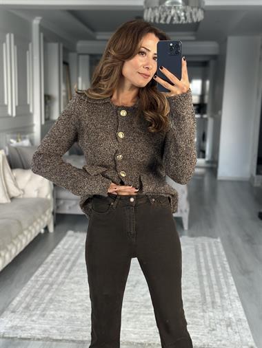 Kahverengi Lacarino Likralı İspanyol Paça Kadın Jean Pantolon