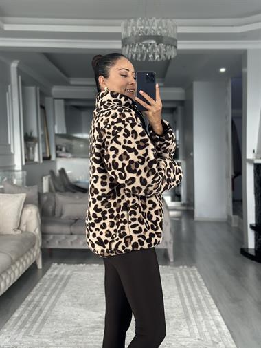 Kahverengi Leopar Desenli Kadın Sweatshirt