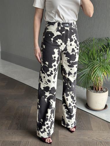 Kahverengi Milka Desen Wide Leg Kadın Jean Pantolon