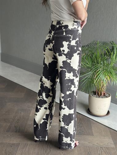 Kahverengi Milka Desen Wide Leg Kadın Jean Pantolon