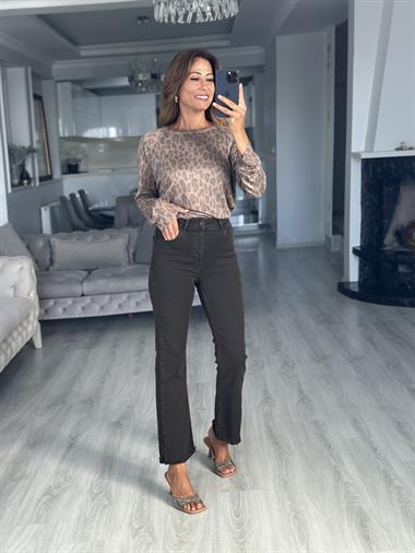 Kahverengi Mini Flare Paçası Püsküllü Kadın Jean Pantolon