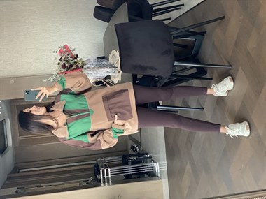 Kahverengi Polar Paraşüt Garnili Kadın Sweatshirt