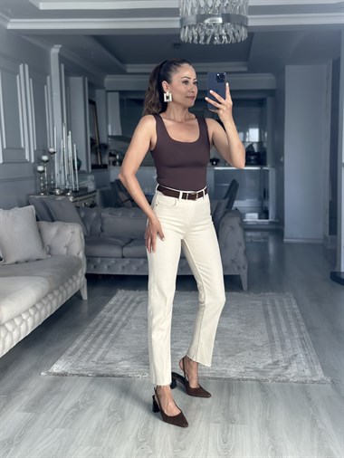 Kahverengi U Yaka Kalın Askılı Kadın Body
