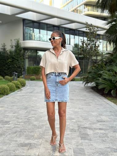 Kar Yıkama Fermuarlı Otantik Kadın Kot Etek