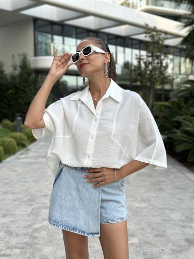 Kar Yıkama Önü Üç Düğmeli Kruvaze Kadın Kot Şort