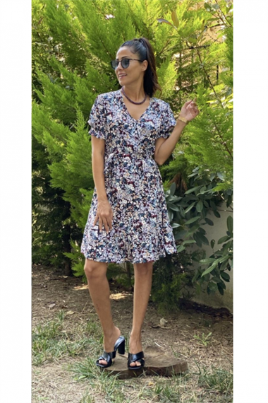 Karışık Desenli Volanlı Elbise