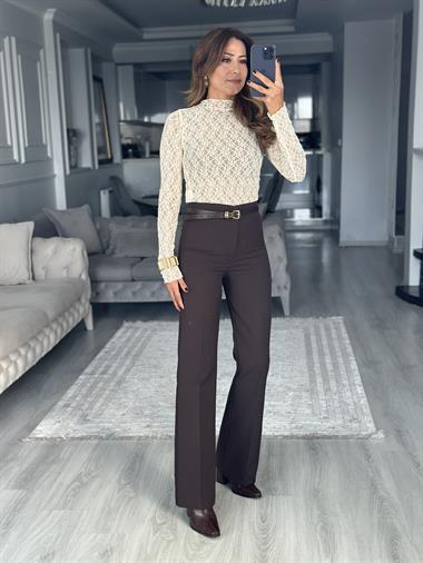 Kemik Dik Yaka Dantel Transparan Kadın Bluz