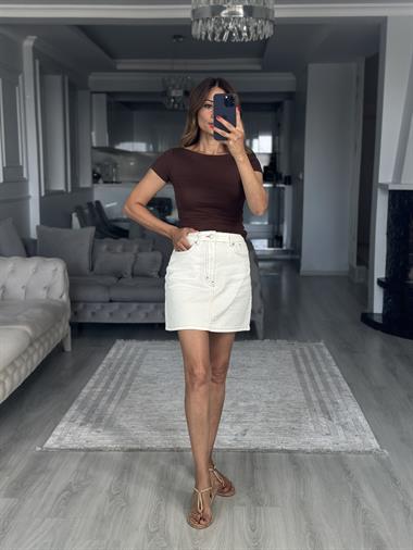 Kemik Lacarino Cepli Mini Kadın Jean Etek