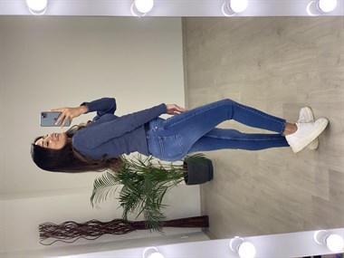 Kırçıllı Lacivert Uzun Kol Patlı Kadın Bluz