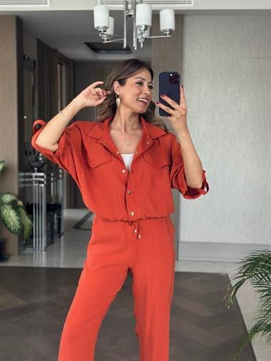 Kiremit Bomber Ceket Pantolon Kadın İkili Takım