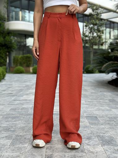 Kiremit Keten Aerobin Cepli Bol Paça Kadın Pantolon