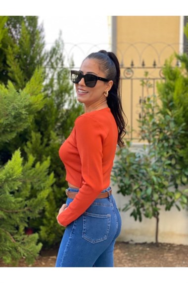 Kiremit Kısa Triko Bluz