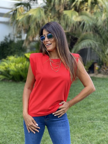 Kırmızı Bisiklet Yaka Vatkalı Kadın T-Shirt