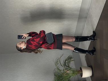 Kırmızı Bordo Bisiklet Yaka Baklava Desen Kadın Yumoş Kazak