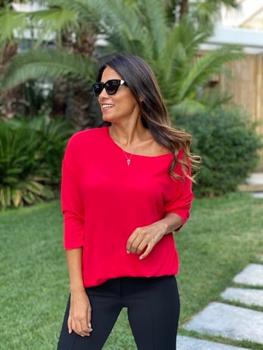Kırmızı Düz Merserize Kadın Bluz