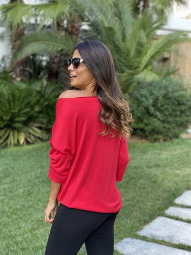Kırmızı Düz Merserize Kadın Bluz
