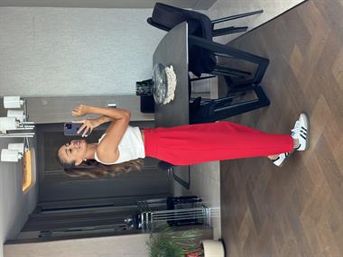 Kırmızı Ekstra Yüksek Bel Tokalı Marka Model Kadın Pantolon