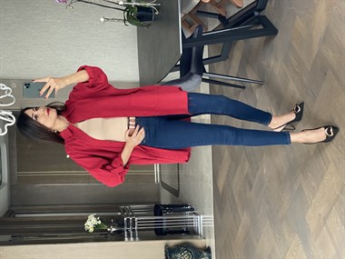 Kırmızı Ham Keten Oversize Gömlek