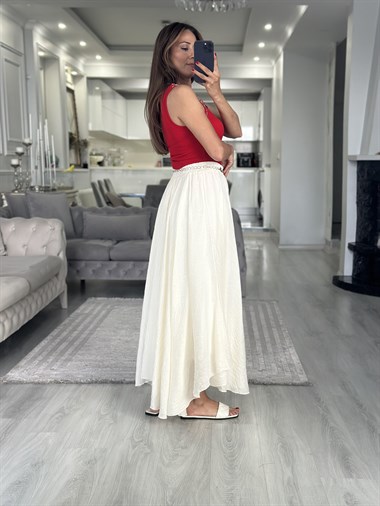 Kırmızı Troklu Sıfır Kol Kaşkorse Kadın Body