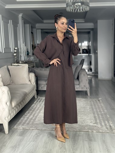 Koyu Kahve Gömlek Ve Elbise Kadın İkili Takım
