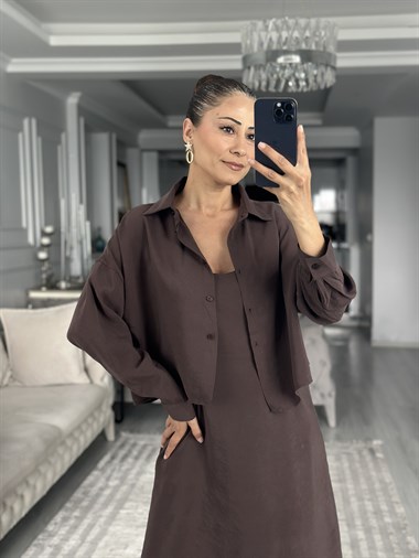 Koyu Kahve Gömlek Ve Elbise Kadın İkili Takım