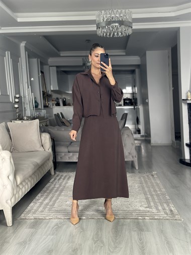 Koyu Kahve Gömlek Ve Elbise Kadın İkili Takım