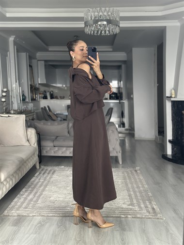Koyu Kahve Gömlek Ve Elbise Kadın İkili Takım