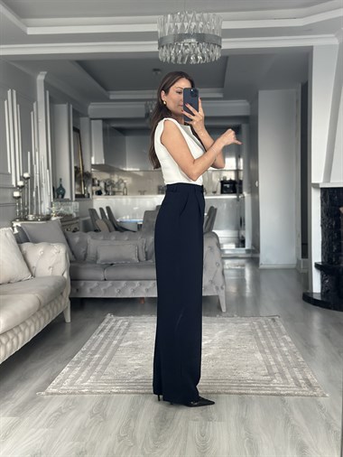 Koyu Lacivert Premium Dökümlü Kumaş Kadın Pantolon 