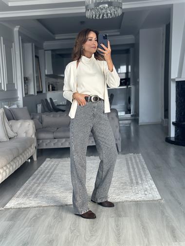 Krem Body Detaylı Birleşik Kadın Triko Hırka 