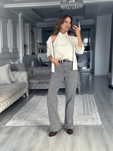 Krem Body Detaylı Birleşik Kadın Triko Hırka 