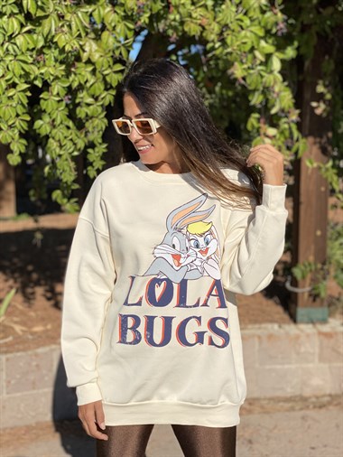 Krem Lola Bisiklet Yaka Kadın Sweashirt