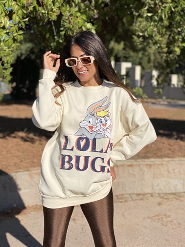 Krem Lola Bisiklet Yaka Kadın Sweashirt