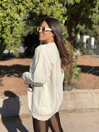 Krem Lola Bisiklet Yaka Kadın Sweashirt